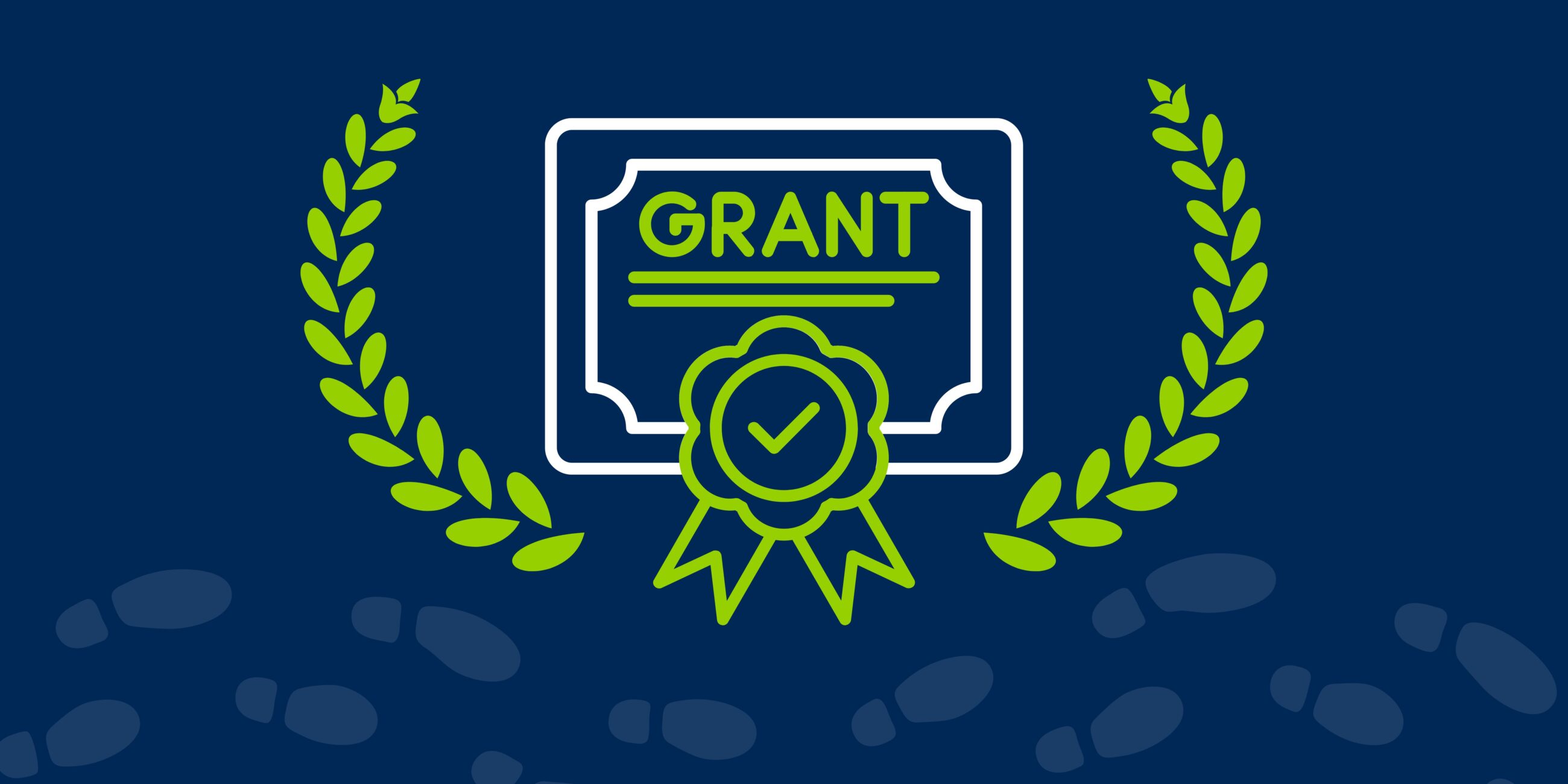 Grant funding compliance award certificate with approval seal, laurel design, and footsteps representing next steps